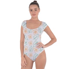 Hand Drawn Cute Flowers With Leaves Pattern Short Sleeve Leotard  by BangZart