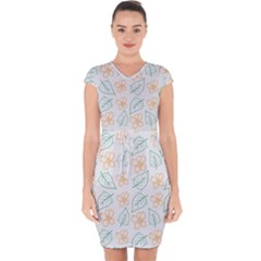 Hand Drawn Cute Flowers With Leaves Pattern Capsleeve Drawstring Dress  by BangZart