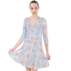 Hand Drawn Cute Flowers With Leaves Pattern Quarter Sleeve Front Wrap Dress by BangZart