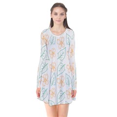 Hand Drawn Cute Flowers With Leaves Pattern Long Sleeve V-neck Flare Dress