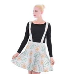 Hand Drawn Cute Flowers With Leaves Pattern Suspender Skater Skirt by BangZart