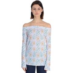 Hand Drawn Cute Flowers With Leaves Pattern Off Shoulder Long Sleeve Top by BangZart