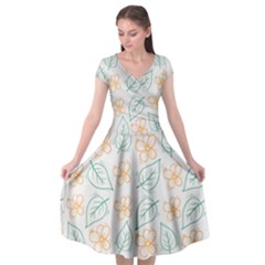 Hand Drawn Cute Flowers With Leaves Pattern Cap Sleeve Wrap Front Dress by BangZart