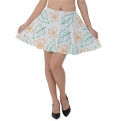 Hand Drawn Cute Flowers With Leaves Pattern Velvet Skater Skirt by BangZart