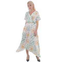 Hand Drawn Cute Flowers With Leaves Pattern Cross Front Sharkbite Hem Maxi Dress by BangZart