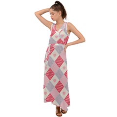 Cute Kawaii Patches Seamless Pattern V-neck Chiffon Maxi Dress by BangZart