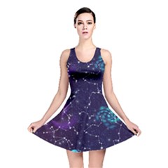 Realistic Night Sky Poster With Constellations Reversible Skater Dress by BangZart