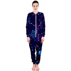 Realistic Night Sky Poster With Constellations Onepiece Jumpsuit (ladies)  by BangZart