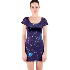 Realistic Night Sky Poster With Constellations Short Sleeve Bodycon Dress by BangZart