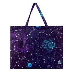 Realistic Night Sky Poster With Constellations Zipper Large Tote Bag by BangZart