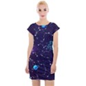 Realistic night sky poster with constellations Cap Sleeve Bodycon Dress View1