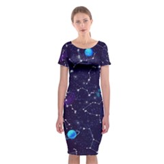 Realistic Night Sky Poster With Constellations Classic Short Sleeve Midi Dress by BangZart