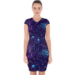 Realistic Night Sky Poster With Constellations Capsleeve Drawstring Dress  by BangZart