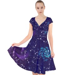 Realistic Night Sky Poster With Constellations Cap Sleeve Front Wrap Midi Dress by BangZart