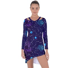 Realistic Night Sky Poster With Constellations Asymmetric Cut-out Shift Dress by BangZart