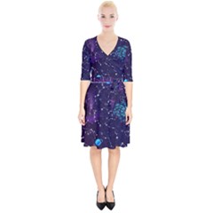 Realistic Night Sky Poster With Constellations Wrap Up Cocktail Dress by BangZart