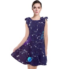 Realistic Night Sky Poster With Constellations Tie Up Tunic Dress by BangZart