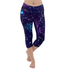 Realistic Night Sky Poster With Constellations Lightweight Velour Capri Yoga Leggings by BangZart