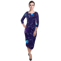 Realistic Night Sky Poster With Constellations Quarter Sleeve Midi Velour Bodycon Dress by BangZart