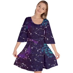 Realistic Night Sky Poster With Constellations Velour Kimono Dress by BangZart