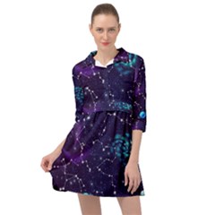 Realistic Night Sky Poster With Constellations Mini Skater Shirt Dress by BangZart