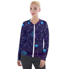 Realistic Night Sky Poster With Constellations Velour Zip Up Jacket by BangZart