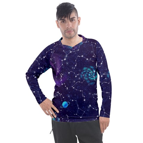 Realistic Night Sky Poster With Constellations Men s Pique Long Sleeve Tee by BangZart