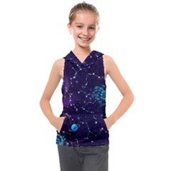 Realistic Night Sky Poster With Constellations Kids  Sleeveless Hoodie