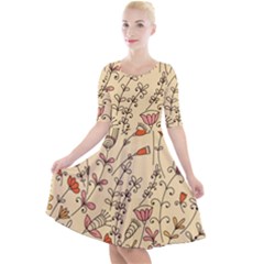 Seamless Pattern With Different Flowers Quarter Sleeve A-line Dress by BangZart