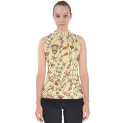 Seamless Pattern With Different Flowers Mock Neck Shell Top by BangZart