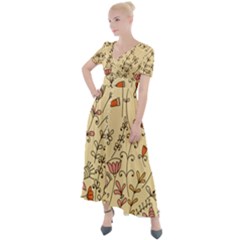 Seamless Pattern With Different Flowers Button Up Short Sleeve Maxi Dress by BangZart