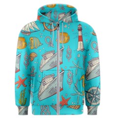 Colored Sketched Sea Elements Pattern Background Sea Life Animals Illustration Men s Zipper Hoodie by BangZart