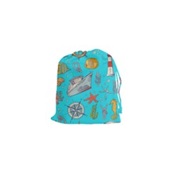 Colored Sketched Sea Elements Pattern Background Sea Life Animals Illustration Drawstring Pouch (xs) by BangZart