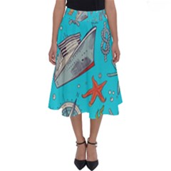 Colored Sketched Sea Elements Pattern Background Sea Life Animals Illustration Perfect Length Midi Skirt by BangZart