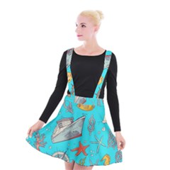 Colored Sketched Sea Elements Pattern Background Sea Life Animals Illustration Suspender Skater Skirt by BangZart