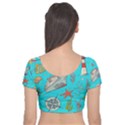 Colored sketched sea elements pattern background sea life animals illustration Velvet Short Sleeve Crop Top  View2