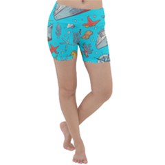 Colored Sketched Sea Elements Pattern Background Sea Life Animals Illustration Lightweight Velour Yoga Shorts by BangZart