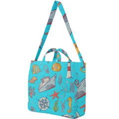 Colored Sketched Sea Elements Pattern Background Sea Life Animals Illustration Square Shoulder Tote Bag by BangZart