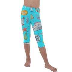 Colored Sketched Sea Elements Pattern Background Sea Life Animals Illustration Kids  Lightweight Velour Capri Leggings  by BangZart