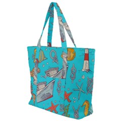 Colored Sketched Sea Elements Pattern Background Sea Life Animals Illustration Zip Up Canvas Bag by BangZart