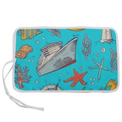 Colored Sketched Sea Elements Pattern Background Sea Life Animals Illustration Pen Storage Case (m) by BangZart