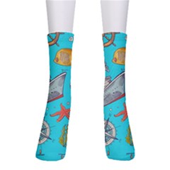 Colored Sketched Sea Elements Pattern Background Sea Life Animals Illustration Men s Crew Socks by BangZart