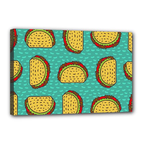 Taco Drawing Background Mexican Fast Food Pattern Canvas 18  X 12  (stretched) by BangZart