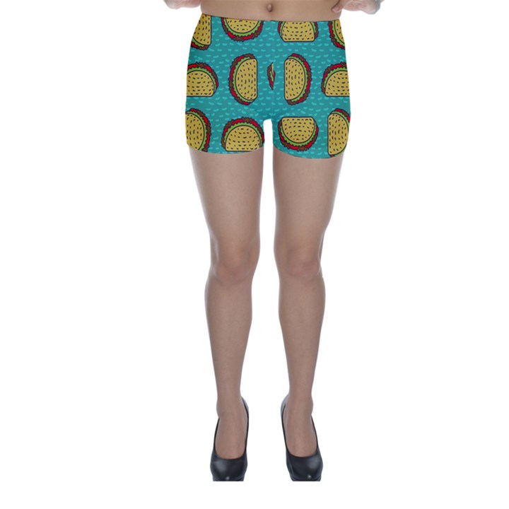 Taco drawing background mexican fast food pattern Skinny Shorts