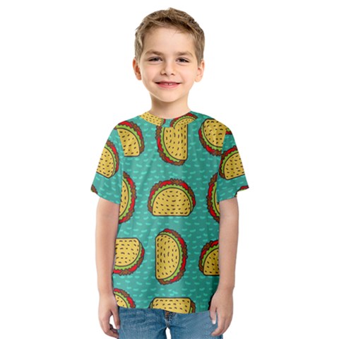 Taco Drawing Background Mexican Fast Food Pattern Kids  Sport Mesh Tee by BangZart