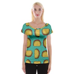 Taco Drawing Background Mexican Fast Food Pattern Cap Sleeve Top by BangZart