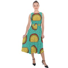 Taco Drawing Background Mexican Fast Food Pattern Midi Tie-back Chiffon Dress by BangZart