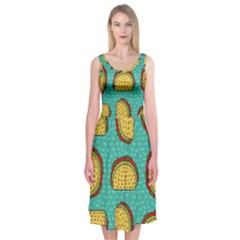 Taco Drawing Background Mexican Fast Food Pattern Midi Sleeveless Dress