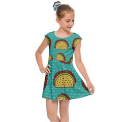 Taco Drawing Background Mexican Fast Food Pattern Kids  Cap Sleeve Dress by BangZart