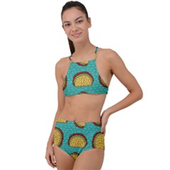 Taco Drawing Background Mexican Fast Food Pattern High Waist Tankini Set by BangZart